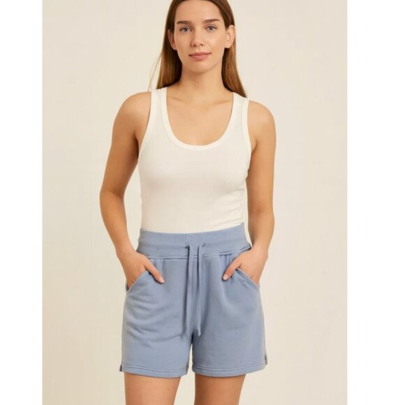 Lululemon Shorts Womens 4 Blue Scuba High Rise Fleece Drawstring Pockets Lounge - Picture 1 of 5